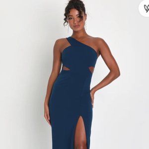 LuLus Show-Stopping Style Dark Teal One-Shoulder Cutout Maxi Dress Evening Gown
